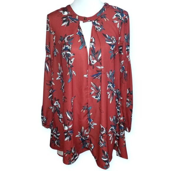 BURGUNDY FLORAL TUNIC DRESS SZ.S EUC - Picture 2 of 7